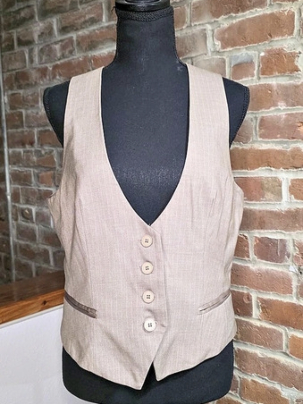 New York & Company Button-Front Vest in Brown